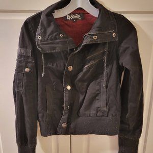 Lip Service Diagonal Closure Snap Black Bomber Jacket Size Small